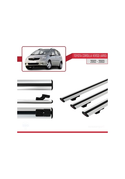 Toyota Corolla Verso Ar10 2002-2003 Arası İle Uyumlu Basic Model Ara Atkı Tavan Barı Gri 3 Adet