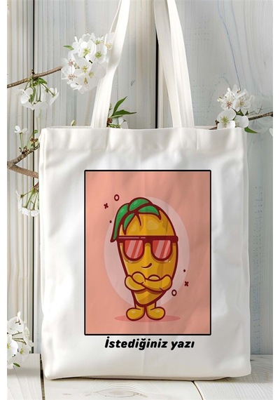 Art Hediye Mango Baskılı Bez Çanta Omuz Çantası Kişiye Özel Desen 3 Çok Renkli