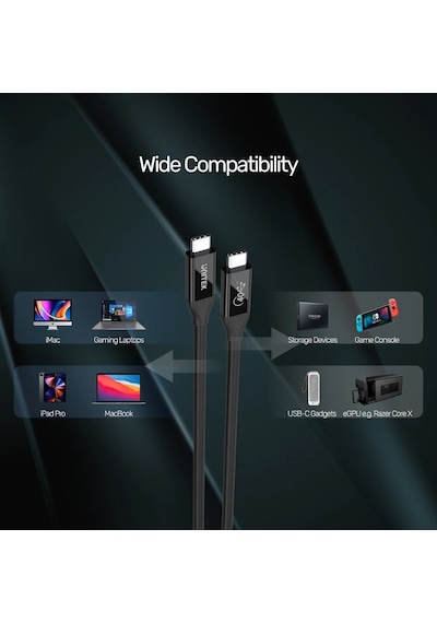 Unıtek Usb4 Thunderbolt Kablo 0.8mt 40gbps, 8k&60hz,100w C14100bk-0.8m