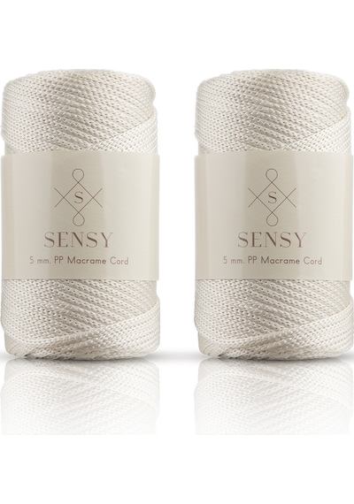Sensy Premium Polyester Makrome Ipi 5 Mm Pp Cord 2li Set Ekru, Jumbo Ip, Makrame, Supla,çanta Ipi
