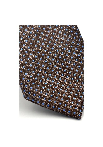 Gaffy Mavi Nokta Desenli Kahverengi Dokuma Kumaş Mendilli Slim Fit Kravat // Sdk-2510-5 Kahverengi