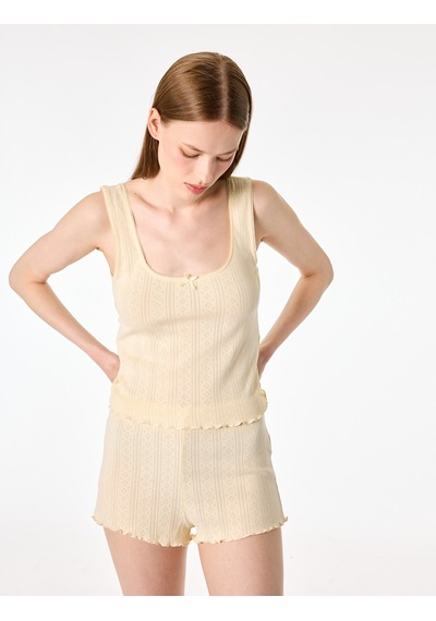 Koton Pamuklu Rahat Kesim Askılı Şortlu Pijama Takımı Sarı 6slk40144mk