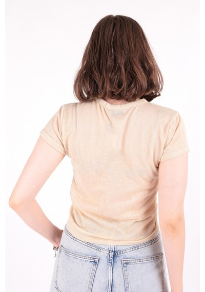 Busem S0016230 Kadın Flamlı İnce T-shirt Bej