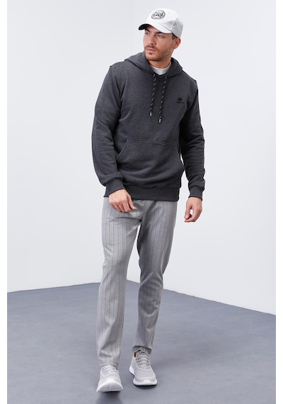 Tommy Life Antrasit Melanj Kanguru Cep Standart Kalıp Kapüşonlu Erkek Sweatshirt - 87872 Antrasit Melanj