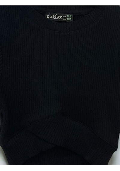 Zekids Kız Çocuk Fitilli Crop-14398 Siyah