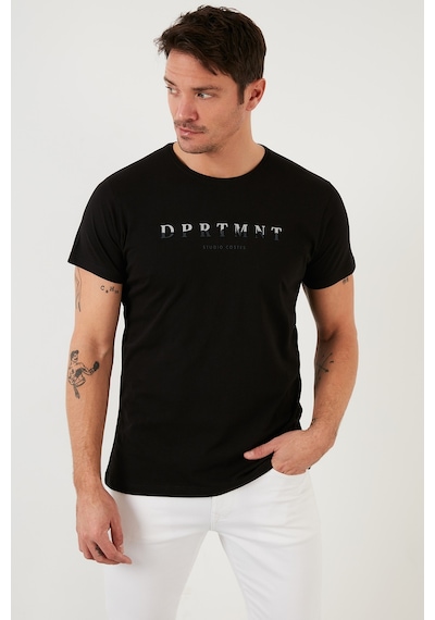 Buratti Baskılı Bisiklet Yaka Pamuklu Slim Fit Erkek T Shirt 541Dprtmnt24 Siyah
