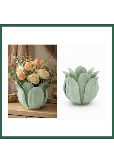 Bezos 3d Baskı Lotus Yapraklı Vazo - Dekoratif Çiçeklik-mint Bzs01
