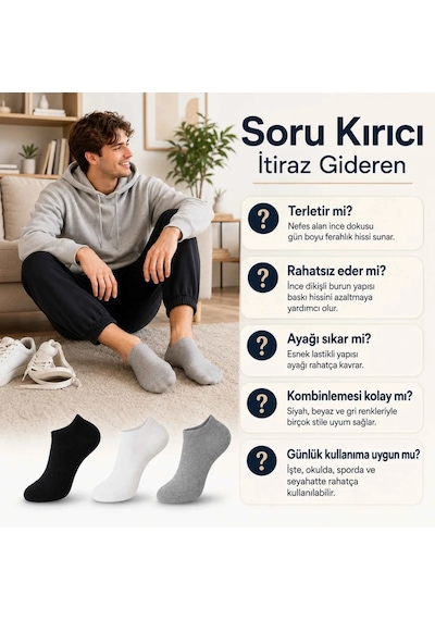 Unisex Kısa Konç 6 Lı Patik Çorap, %85 Pamuklu Geri Dönüştürülmüş İplik, Parfümlü İnce Dikişli, Günl Beyaz
