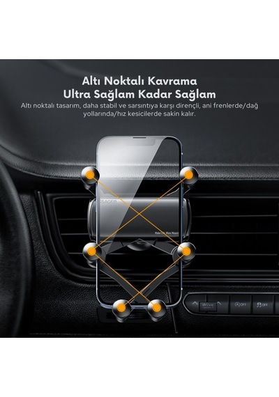 Essager V Tipi Süper Stabil Klipsli Araç İçi Telefon Tutucu, 360 Derece Dönebilen Düşmez Titremez Telefon Tutucu
