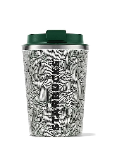Starbucks Çizgi Desenli Yeşil-Beyaz Paslanmaz Çelik Termos 355ml