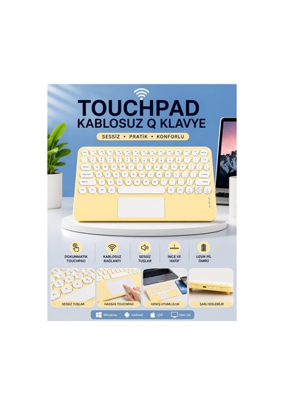 Touchpad Tüm Cihazlara Uyumlu Bluetooth Klavye Touchpad Slim Kablosuz Wifi Q Klavye - Hs08377185-3 Renkli