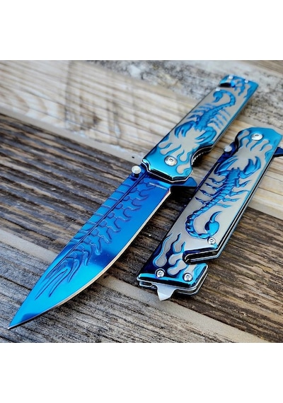Knivox Sibirya Company S2706-x Mavi Akrep İşlemeli Kurtarma Kamp Çakısı