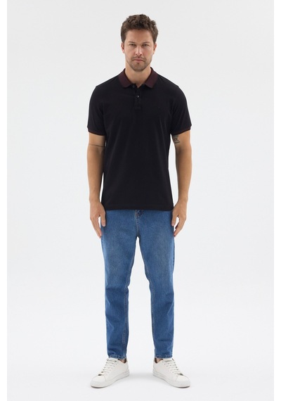 Siyah-bordo Polo Yaka Pike Kısa Kol Slim Fit %100 Pamuk Tişört 1011260171 Siyah - Bordo