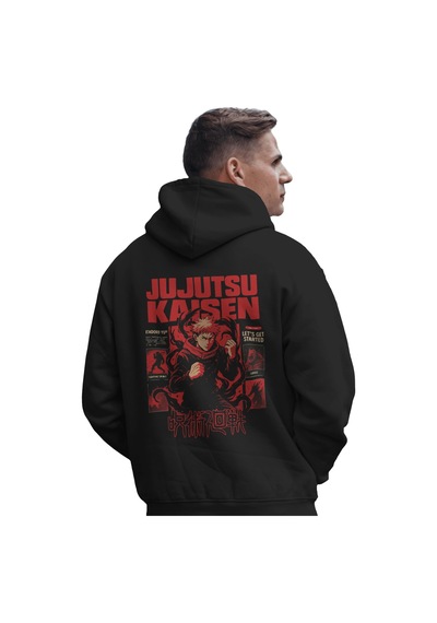 Sevbano Jujutsu Kaisen Itadori Yuji Anime Baskılı Unisex Oversize Premium Siyah