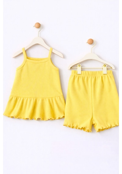 For My Baby Fitilli Kumaş 2 Li Kız Bebek Takım Şortlu Yazlık Sarı