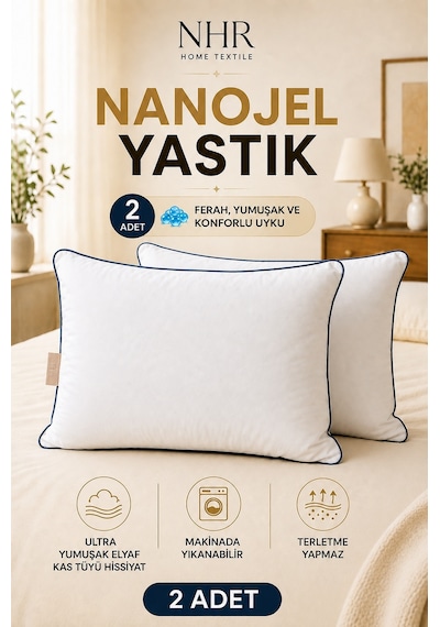 %100 Nanojel Dolgulu Uyku Yastığı 50x70 1200gr / 2 Adet