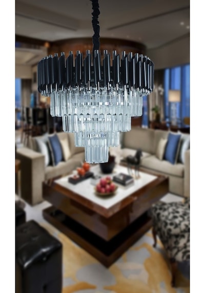 Zamira 50 Cm Lik Kristal Taşlı Lüks Avize - Yatak Odası - Salon - Mutfak - Hol Gümüş