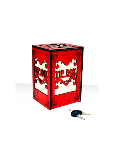 Ahşap Tip Box Bahşiş Kutusu Anahtarlı Kilitli Kırmızı Nocolor-305d0721