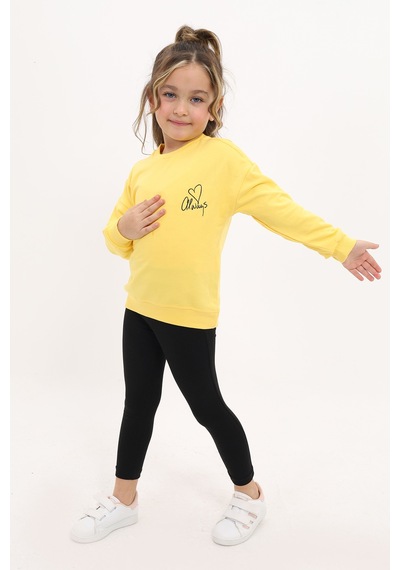 Toontoy Kids Toontoy Kız Çocuk 2'li Takım Baskılı Bisiklet Yaka Düşük Omuz Sweatshirt & Basic Düz Tayt Sarı Toontoy Kids Toontoy Kız Çocuk 2'li Takım Baskılı Bisiklet Yaka Düşük Omuz Sweatshirt & Basic Düz Tayt Sarı