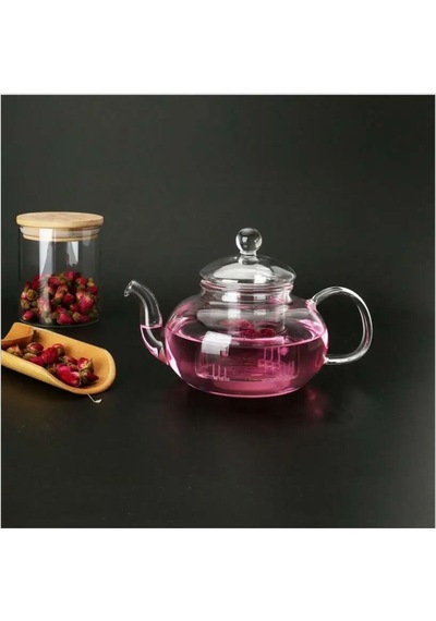 1000 Ml Borosilikat Cam Isıtıcılı Bitki Çayı Demliği Şeffaf