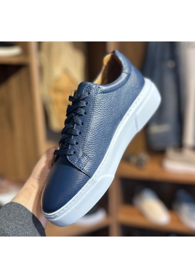 Alza %100 Hakiki Deri Erkek Sneaker Günlük Rahat Ve Şık Ayakkabı - Lacivert