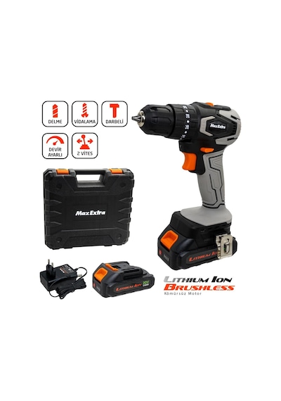 Max Extra MX1830 20 V 1.5 Ah Çift Akülü Darbeli Matkap