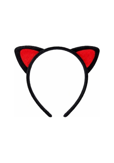 Peluş Kedi Kulak Taç Kırmızı Siyah Çocuk Parti & Kostüm Tacı Standart