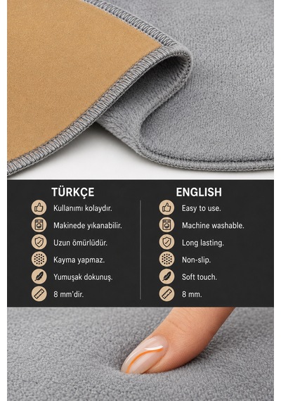 2 Li Banyo Paspası Halısı Seti Kaymaz Tabanlı Yıkanabilir Klozet Takımı Gri