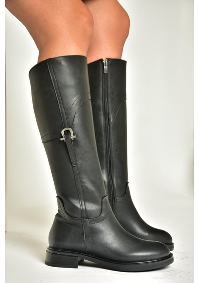 Fox Shoes T973600609 Siyah Düz Taban Kadın Çizme Siyah