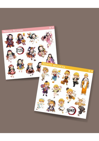 Zenitsu Agatsuma-nezuko Kamado-demon Slayer - 2li Sticker Set - Parlak Kağıt - Çıkartmaları- Süsleme Etiket-ds-27-28