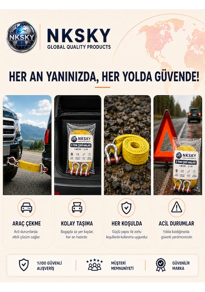 Nksky 5 Ton Araç Çekme Halatı 3 Metre 5 Cm Genişlik CE Belgeli Omega Kilitli Oto Çeki Halatı Nksky 5 Ton Araç Çekme Halatı 3 Metre 5 Cm Genişlik CE Belgeli Omega Kilitli Oto Çeki Halatı