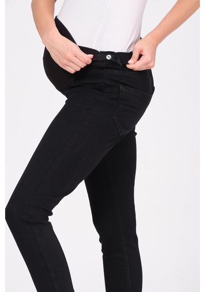 Busa Hamile Esnek Karın Bantlı Skinny Termal Kot Pantolon Siyah-siyah