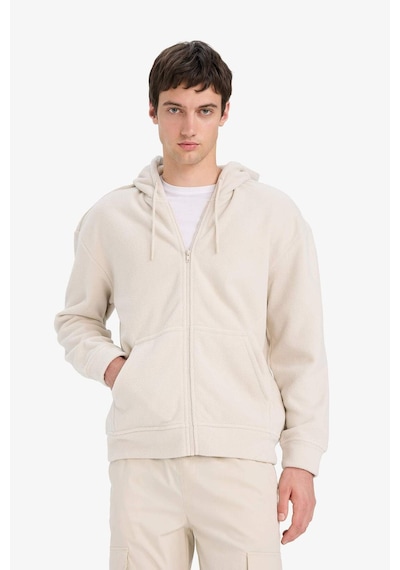 Defacto Boxy Fıt Kapüşonlu Fermuarlı Polar Sweatshirt F0074AX25AU Bej