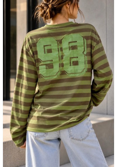 Bbbutikbasic Wild Baskılı Çizgili Uzun Kollu Kadın Sweatshirt My3535 Yeşil