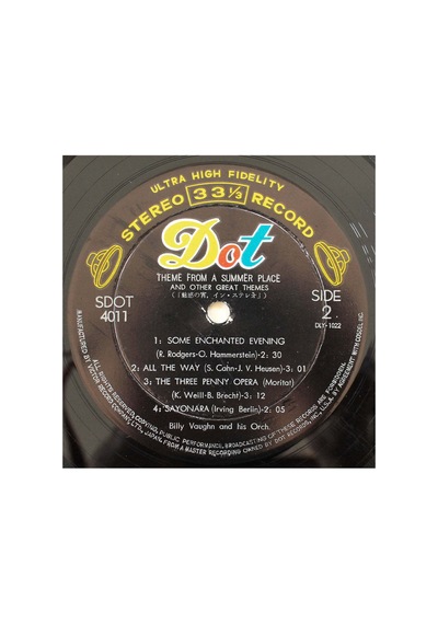 Billy Vaughn And His Orchestra Theme From A Summer Place 10'' Plak