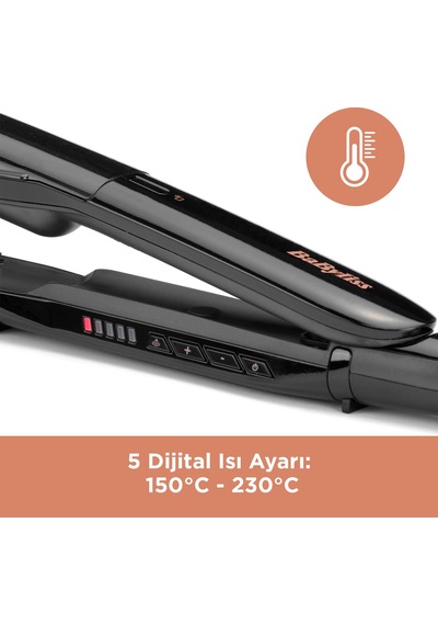 Babyliss Steam Smooth 39mm 230 Derece 5 Isı Ayarı Turmalin Seramik İyon Etkili Buharlı Saç Düzleştirici St493e