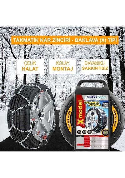 Oto Lastik Kar Zinciri 225/55/r14 X Tipi Binek Suv Takmatik Kolay Montaj 10 CM