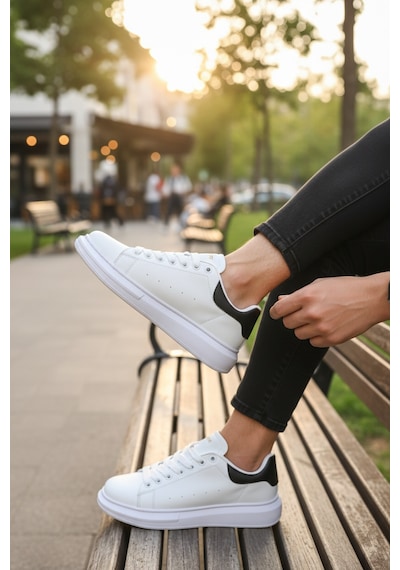 Enoch Erkek Beyaz Sneaker Oversize Kalın Tabanlı Siyah Topuk Detaylı Lüks Model Beyaz - Siyah Enoch Erkek Beyaz Sneaker Oversize Kalın Tabanlı Siyah Topuk Detaylı Lüks Model Beyaz - Siyah