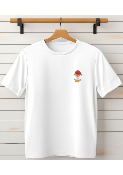 Ucan Balon Baskılı Unisex T-shirt -cep Detaylı Tişört Beyaz