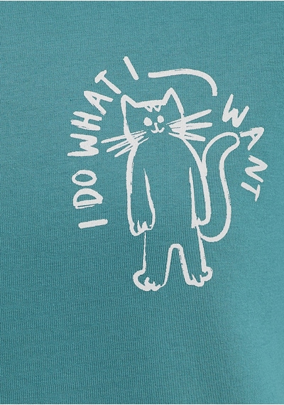 Mavi - Kedi Baskılı Yeşil Tişört 1613873-71914