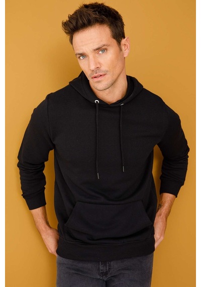 Igs İgs Erkek Siyah Modernfıt / Ekstra Dar Kalıp Kapşonlu Fermuarsız Sweatshirt Siyah
