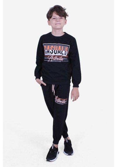 Cyberrabit Baskılı Erkek Çocuk Kanguru Cepli Kapüşonlu Lacivert Sweatshirt Lacivert
