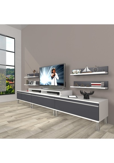 Decoraktiv Ekoflex 270r Mdf Krom Ayaklı Tv Ünitesi Tv Sehpası Beyaz - Antrasit Decoraktiv Ekoflex 270r Mdf Krom Ayaklı Tv Ünitesi Tv Sehpası Beyaz - Antrasit