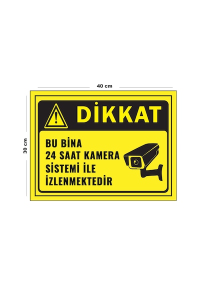 Metal Dikkat Bu Bina 24 Saat Kamera İle İzlenmektedir - 2 30 Cm X 40 Cm A3 Büyüklüğünde Uyarı Levha