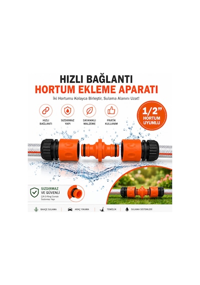 Otomatik Hortum Bağlantı Aparatı 3 Parça 1/2'' Bahçe Hortumu Ekleme Adaptörü Sızdırmaz