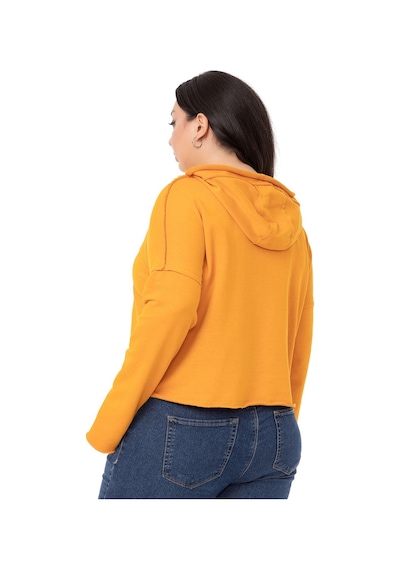 Büyük Beden Kapüşonlu Düşük Kollu Pis Dikişli Üç İplik Hardal Sweatshirt-hardal Hardal