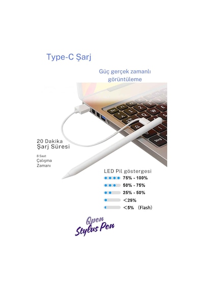 Apple Uyumlu iPad  Stylus Kalem Avuç İçi Reddetme Ve Eğim Hassasiyetli Dokunmatik iPad  Tablet Kalemi Beyaz