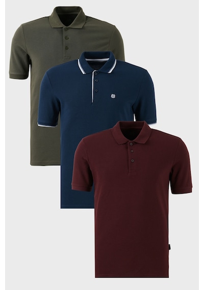 Buratti Pamuklu Regular Fit Düğmeli Polo Yaka 3'Lü Paket Erkek T Shirt 590211827S3 Vişne-Haki-Indigo