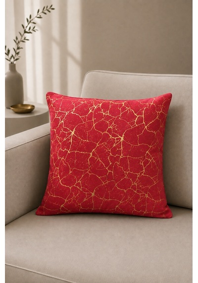 Soho Kumaş Altın Varak Desenli Dekoratif 4'lü Kırlent Yastık Kılıfı Seti 42 x 42 CM Kırmızı