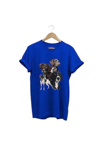 Avcılık Hunting Pointer Av Köpekleri Baskılı %100 Pamuk Regular Fit Unisex T-shirt Mavi